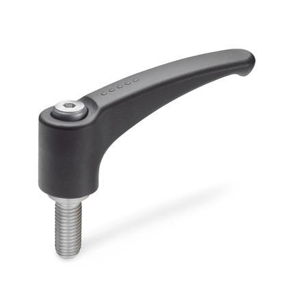 Otto Ganter Adjustable Hand Lever Plastic Threaded Stud Stainless Steel, GN 604.1